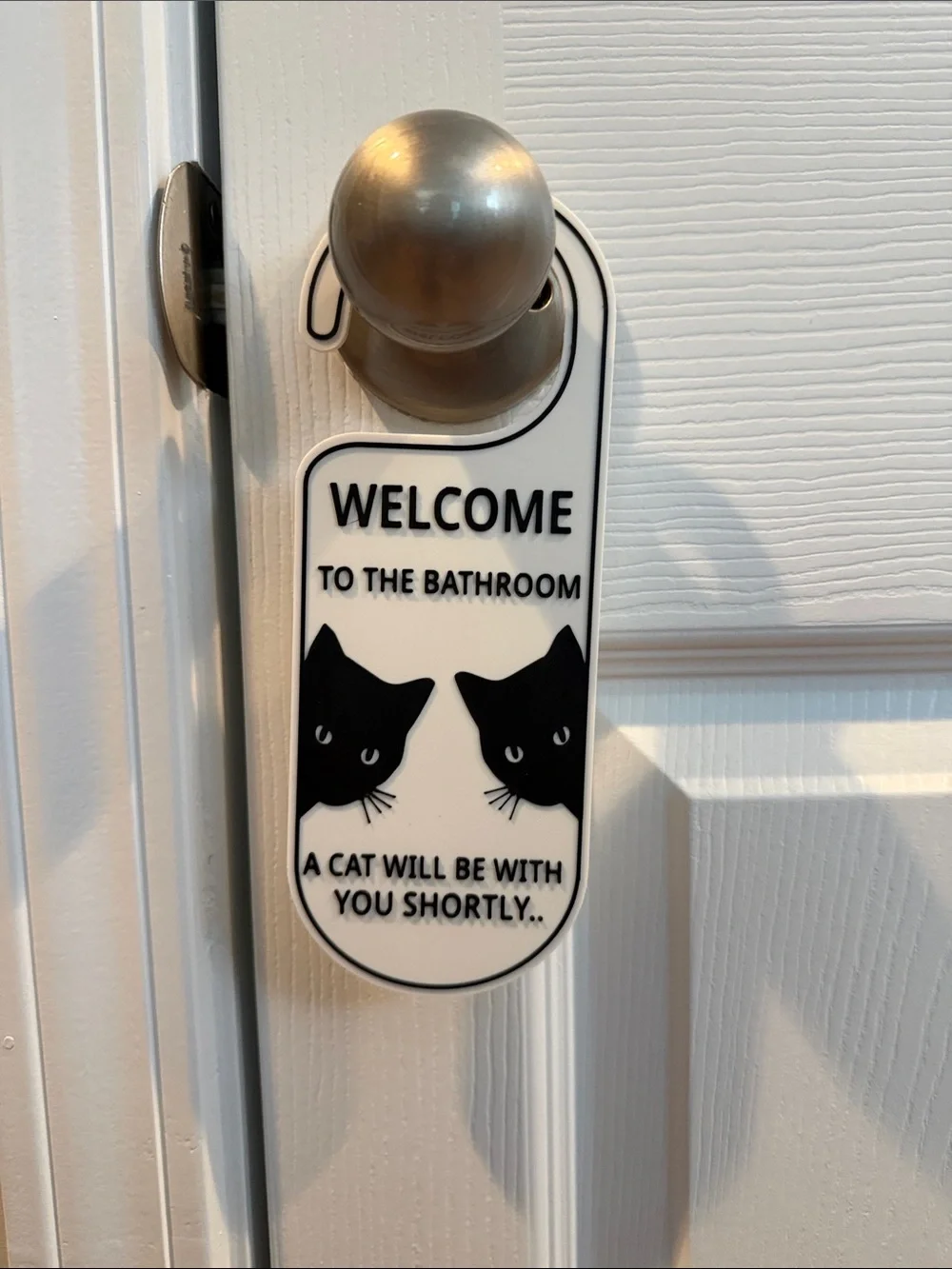 Black & White Cat Bathroom Door Hanger and Sign Set